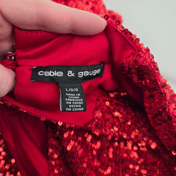 Cable & Gauge Red Sequin Mock Neck Shell Top - Sparkle & Stretch - Size Large - Picture 7 of 8